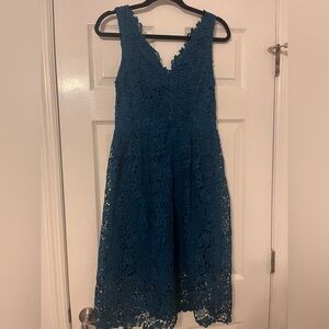 ASTR The Label Teal Lace V-Neck Women's Dress